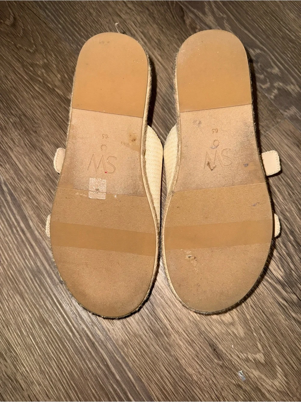 Stuart Weitzman Cream Woven Double-Buckle Slide Sandals with Gold Accents